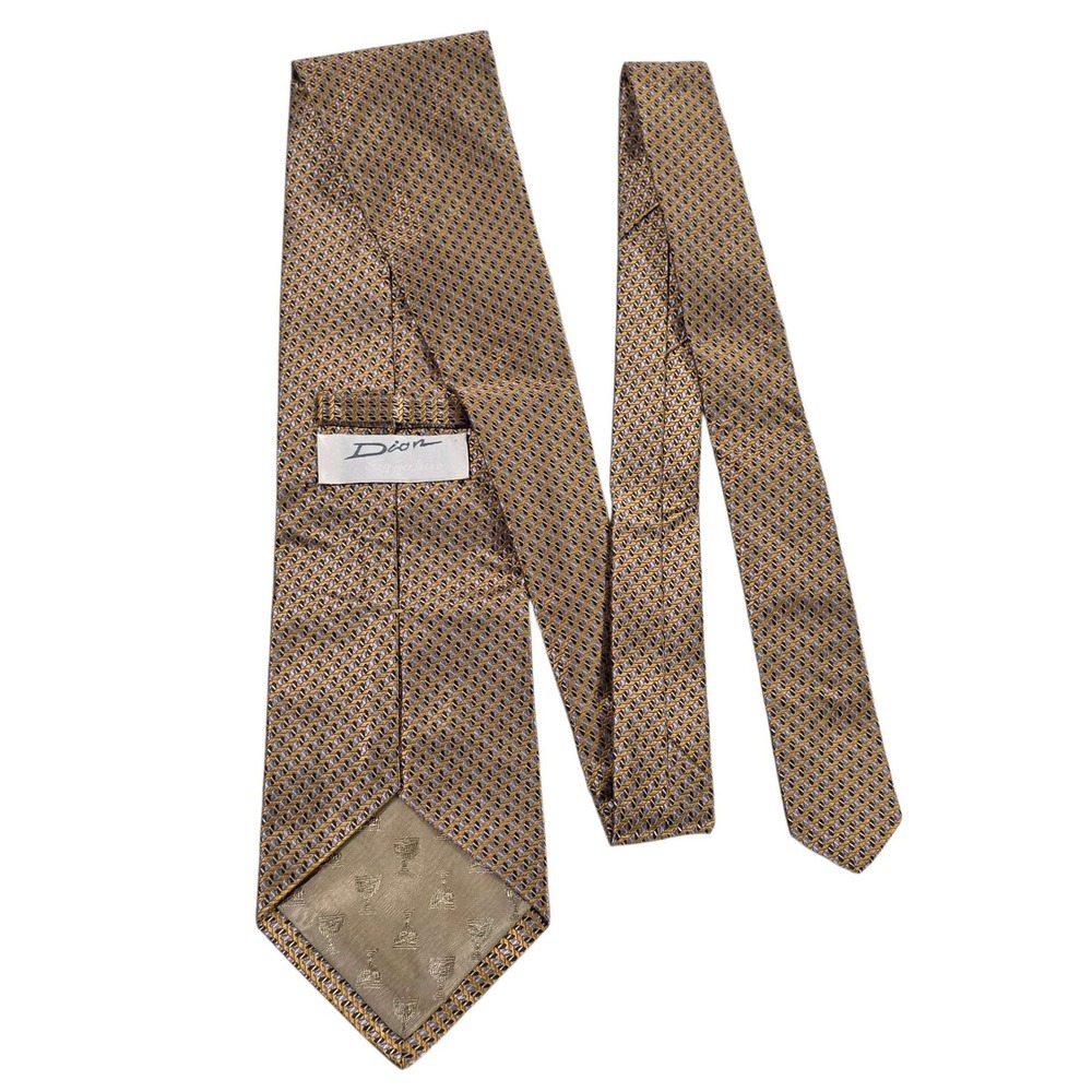 Dion Signature Silk Mens Jacquard Necktie Luxury Geometric‎ Pattern Gold Black